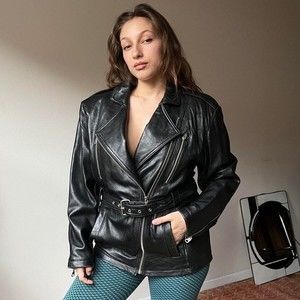Vintage 80s black leather motorcycle jacket